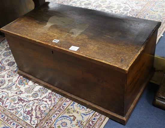 A 19th century elm coffer, with internal candle box, W.81cm